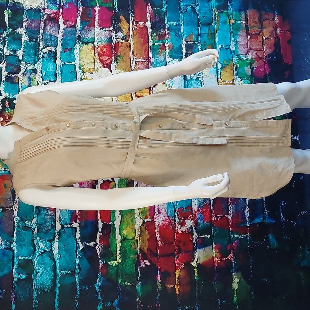 Linen Midi Dress LL Bean Sleeveless Button Down Size 4 NWOT